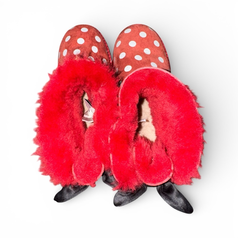 Disney Minnie Mouse UGG Red Polka Dot Boots Black Bows Rare Big Girls Size 4 - Picture 4 of 7